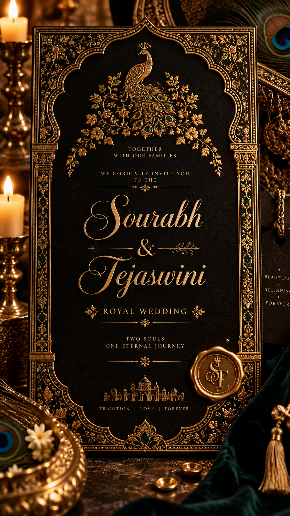 Royal Grand black and gold animated wedding e-invite